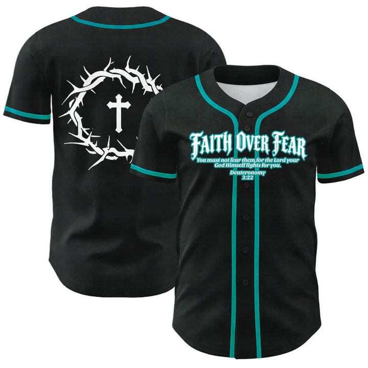Christianartworkshop Fede al di sopra della paura Corona di spine Croce Grafica Scrittura Maglia da baseball unisex - Lago Blu - 5XL - image 12