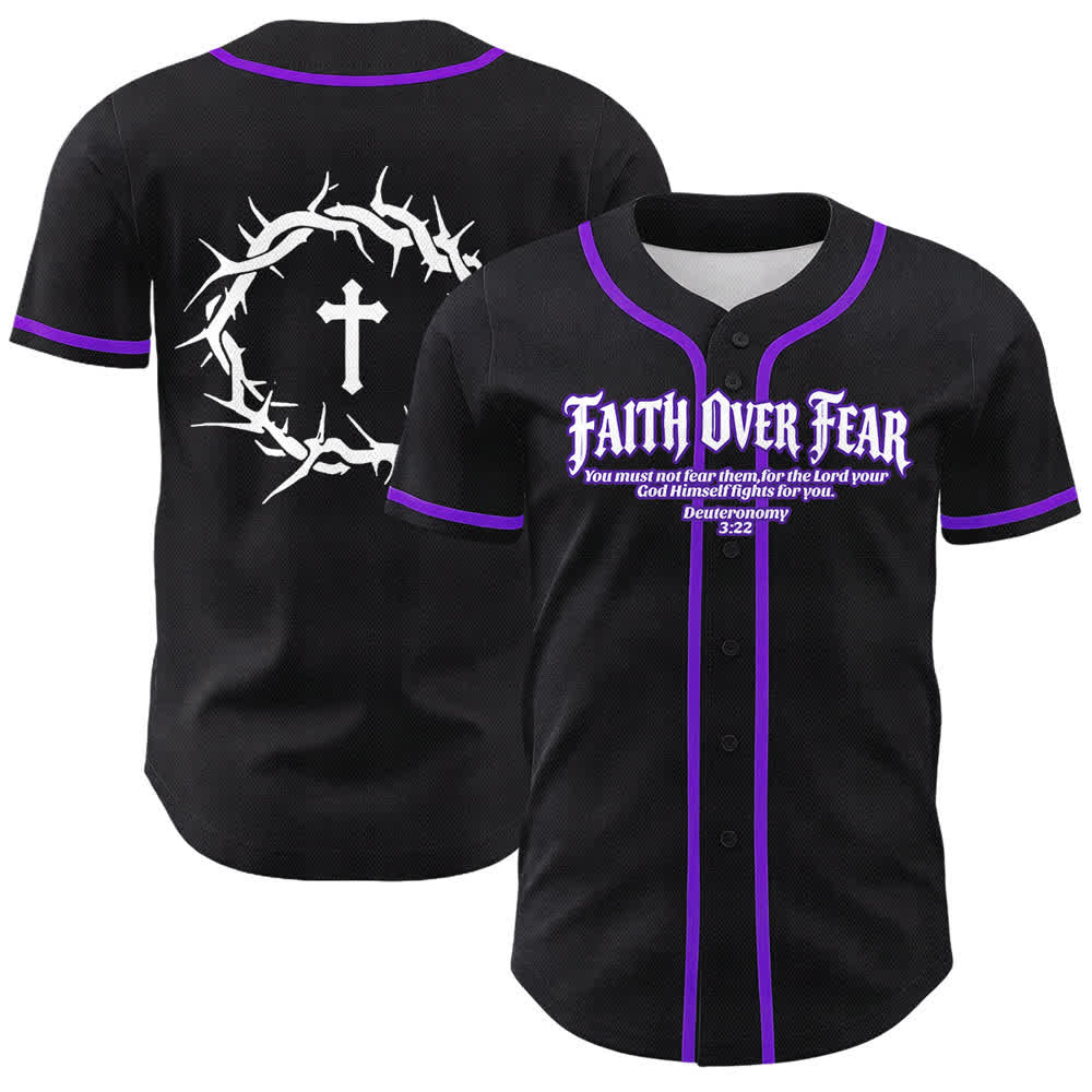 Christianartworkshop Fede al di sopra della paura Corona di spine Croce Grafica Scrittura Maglia da baseball unisex - Viola - 5XL - image 24