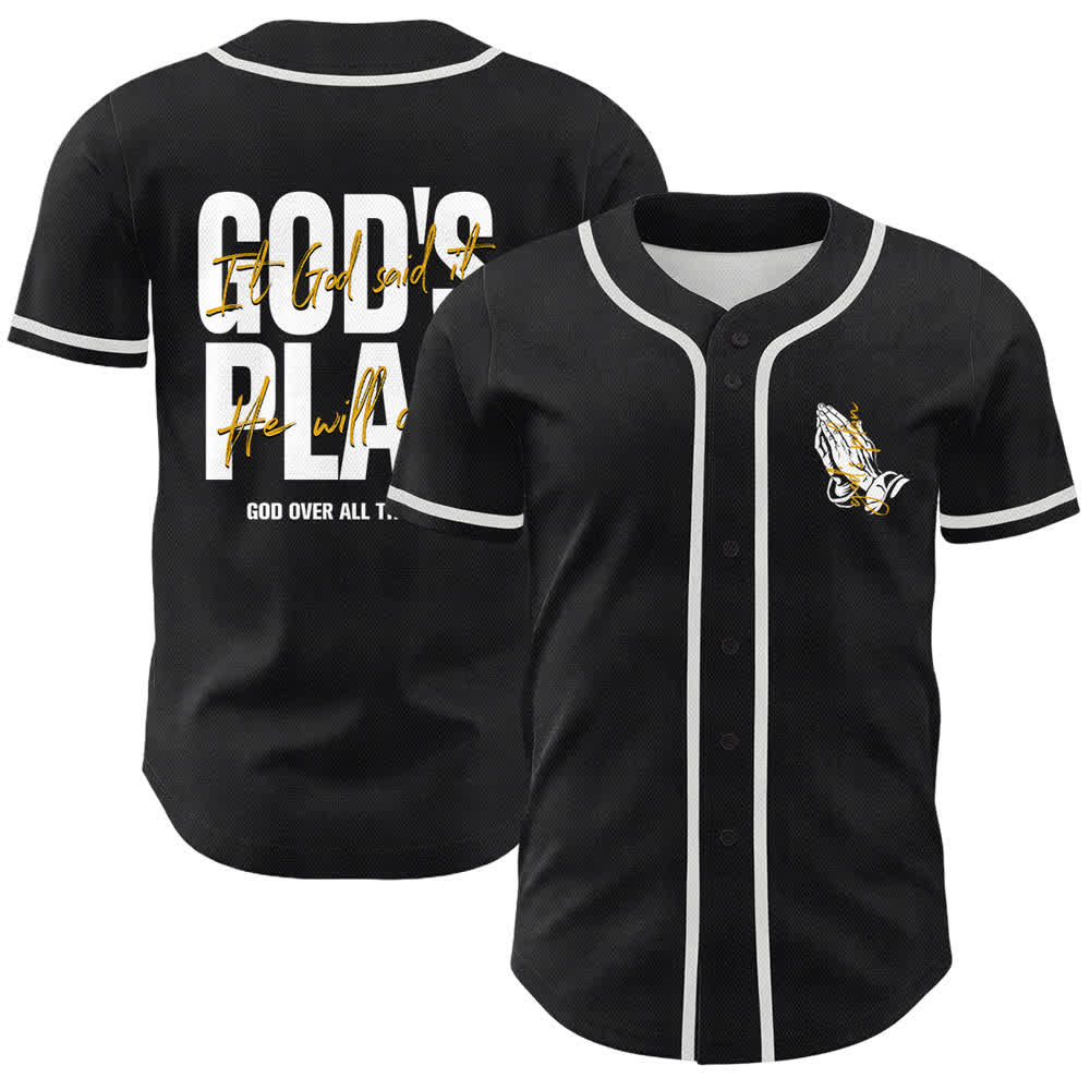 Christianartworkshop Il piano di Dio Mani in preghiera Slogan di fede Maglia da baseball unisex con stampa su entrambi i lati - Bianco - 5XL - image 0
