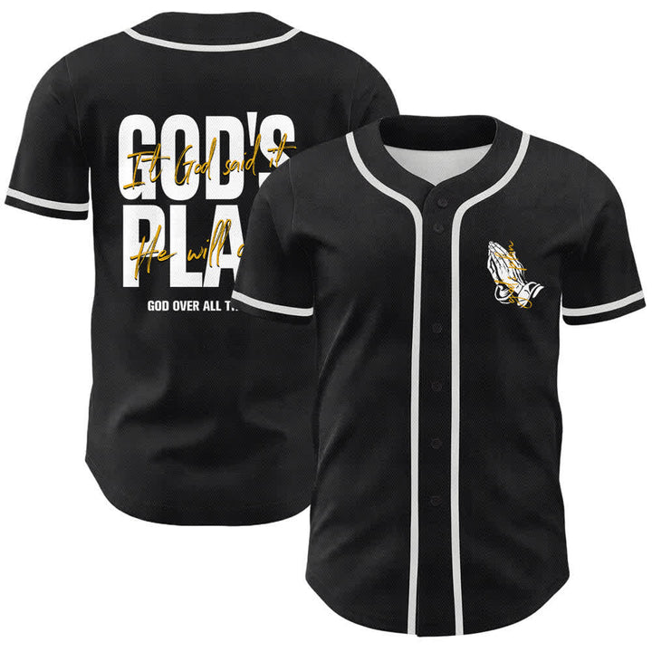 Christianartworkshop Il piano di Dio Mani in preghiera Slogan di fede Maglia da baseball unisex con stampa su entrambi i lati - Bianco - 5XL - image 0