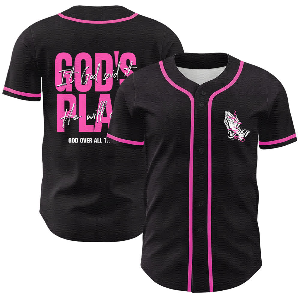 Christianartworkshop Il piano di Dio Mani in preghiera Slogan di fede Maglia da baseball unisex con stampa su entrambi i lati - Rosa - 5XL - image 18