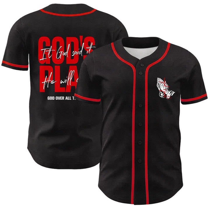 Christianartworkshop Il piano di Dio Mani in preghiera Slogan di fede Maglia da baseball unisex con stampa su entrambi i lati - Rosso - 5XL - image 6