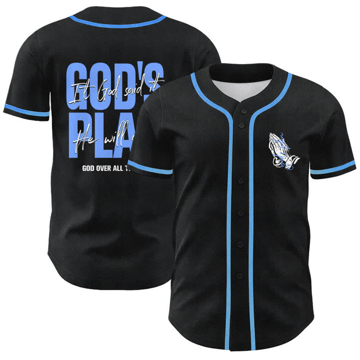 Christianartworkshop Il piano di Dio Mani in preghiera Slogan di fede Maglia da baseball unisex con stampa su entrambi i lati - Blu celeste - 5XL - image 15