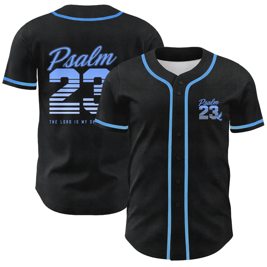 Maglia da baseball unisex Christianartworkshop con numeri e scritta in corsivo Salmo 23 a righe retrò sfumate. - Blu celeste - 5XL - image 0
