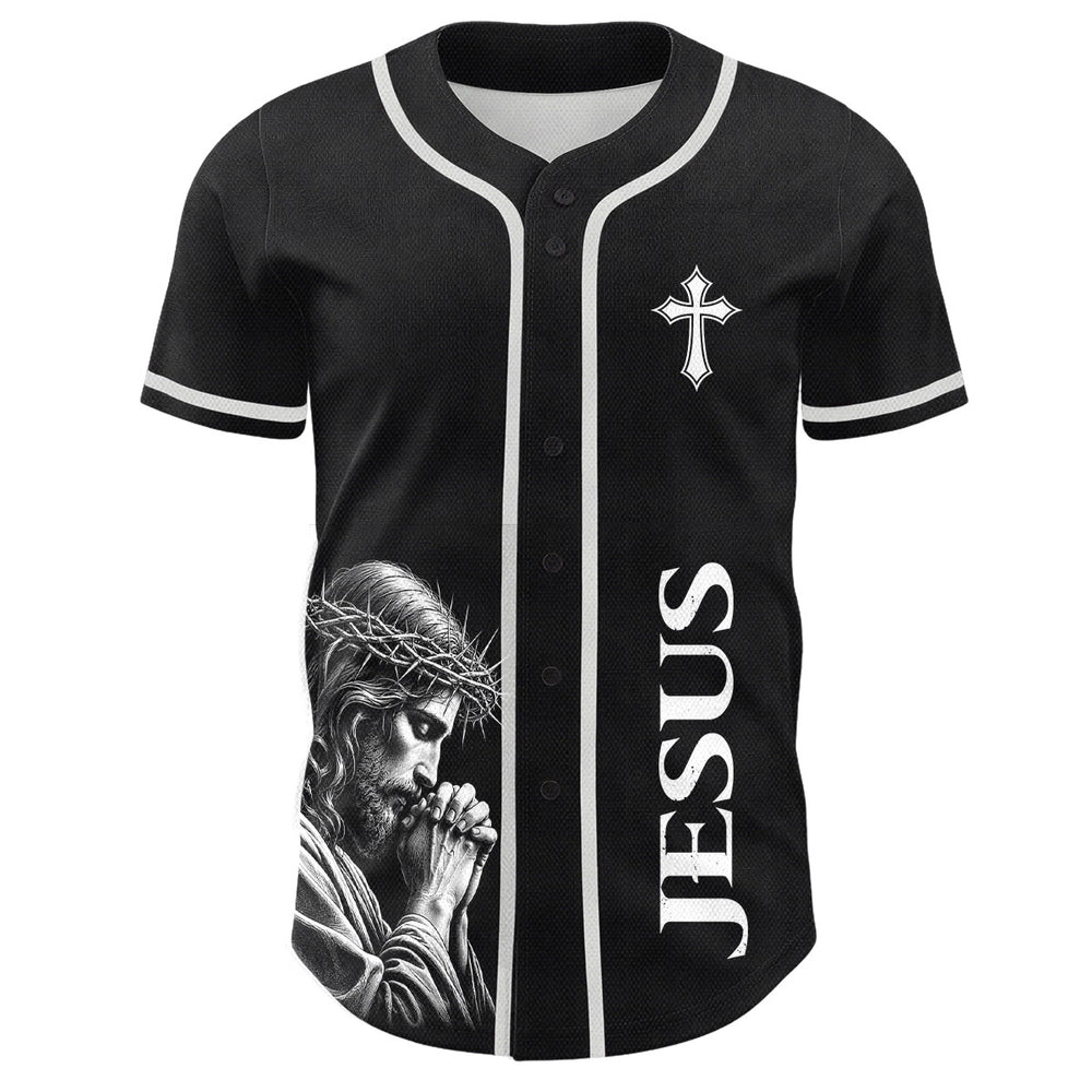 Christianartworkshop Maglia da baseball unisex vintage con Gesù in preghiera e corona di spine - image 1