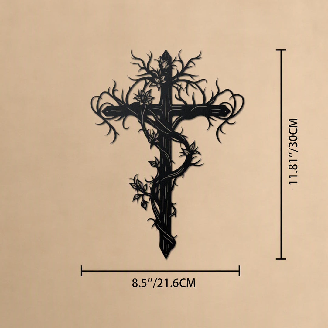 Christianartworkshop Croce in metallo avvolta da viti: emblema di vita e redenzione - 11,81''*8,5''*0,04''/30cm*21,6cm*0,1cm - image 9