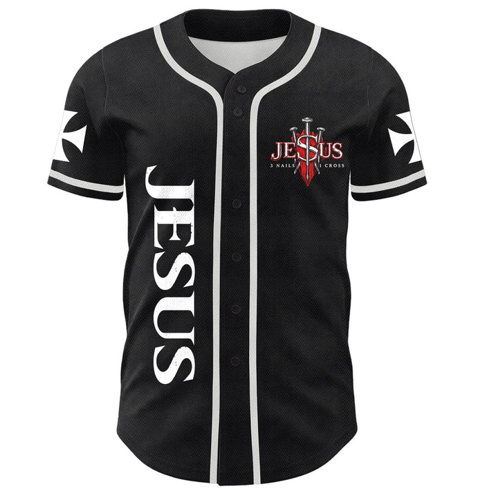 Christianartworkshop Emblema frontale verticale di Gesù con croce e chiodi, sul retro ritratto del Leone di Giuda con fulmine, maglia da baseball con bottoni - image 8