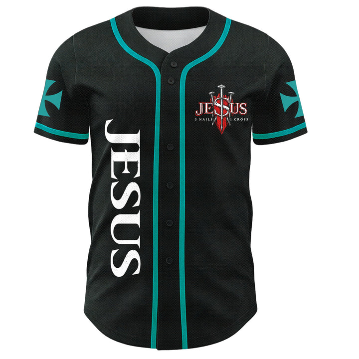Christianartworkshop Emblema frontale verticale di Gesù con croce e chiodi, sul retro ritratto del Leone di Giuda con fulmine, maglia da baseball con bottoni - image 22