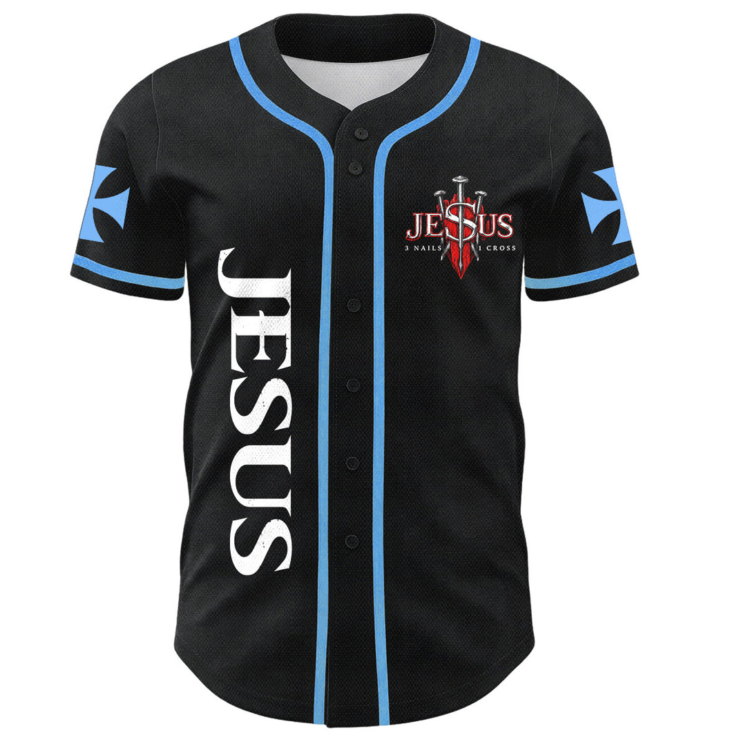 Christianartworkshop Emblema frontale verticale di Gesù con croce e chiodi, sul retro ritratto del Leone di Giuda con fulmine, maglia da baseball con bottoni - image 29