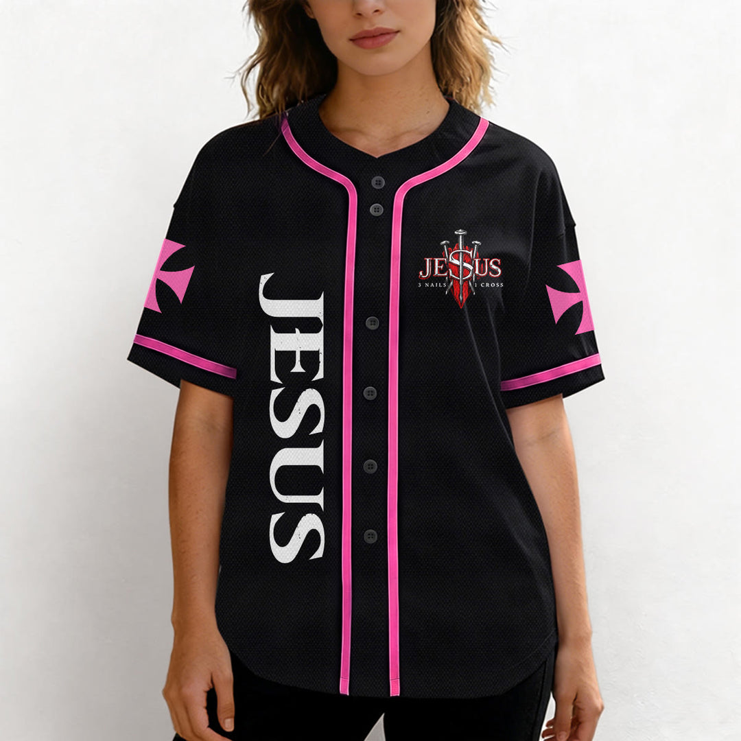 Christianartworkshop Emblema frontale verticale di Gesù con croce e chiodi, sul retro ritratto del Leone di Giuda con fulmine, maglia da baseball con bottoni - image 40