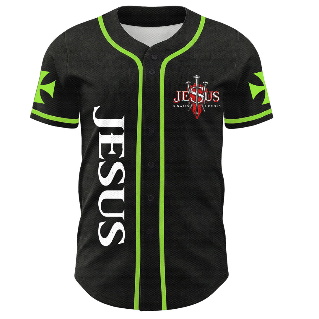 Christianartworkshop Emblema frontale verticale di Gesù con croce e chiodi, sul retro ritratto del Leone di Giuda con fulmine, maglia da baseball con bottoni - image 43