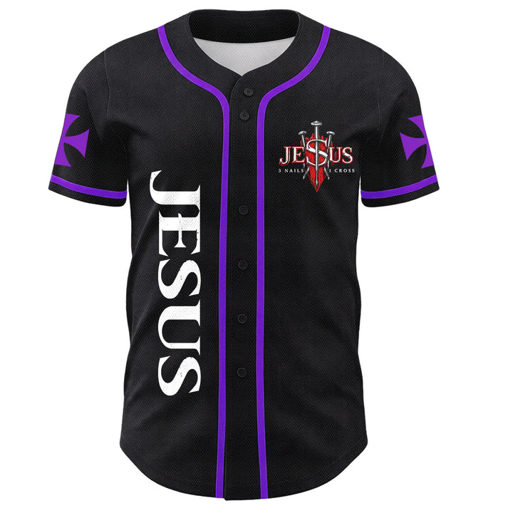 Christianartworkshop Emblema frontale verticale di Gesù con croce e chiodi, sul retro ritratto del Leone di Giuda con fulmine, maglia da baseball con bottoni - image 50