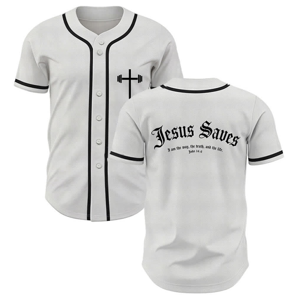 Christianartworkshop Jesus Saves Gothic Street Baseball Jersey - Bianco - 5XL - image 0