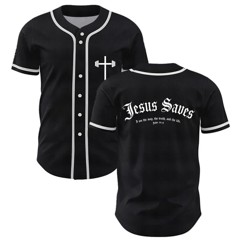 Christianartworkshop Jesus Saves Gothic Street Baseball Jersey - Nero - 5XL - image 7