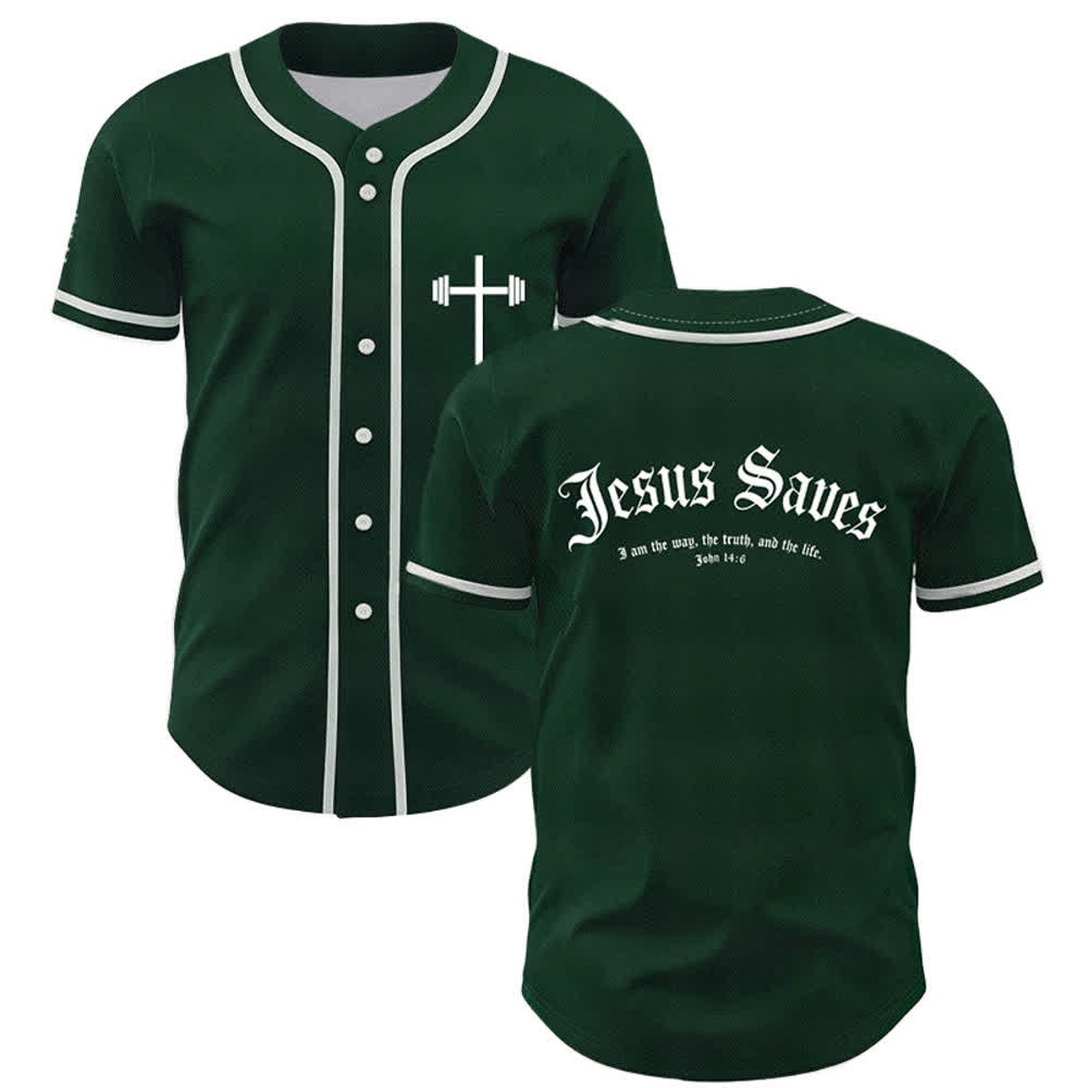 Christianartworkshop Jesus Saves Gothic Street Baseball Jersey - Verde - 5XL - image 21