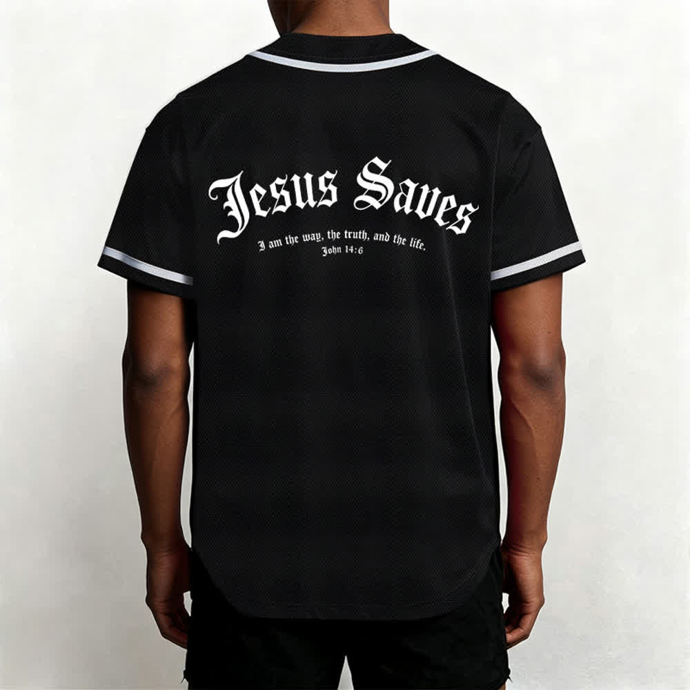 Christianartworkshop Jesus Saves Gothic Street Baseball Jersey - image 10