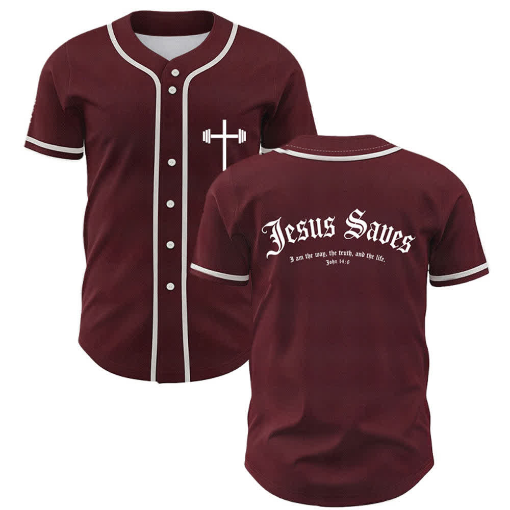 Christianartworkshop Jesus Saves Gothic Street Baseball Jersey - Vino - 5XL - image 14