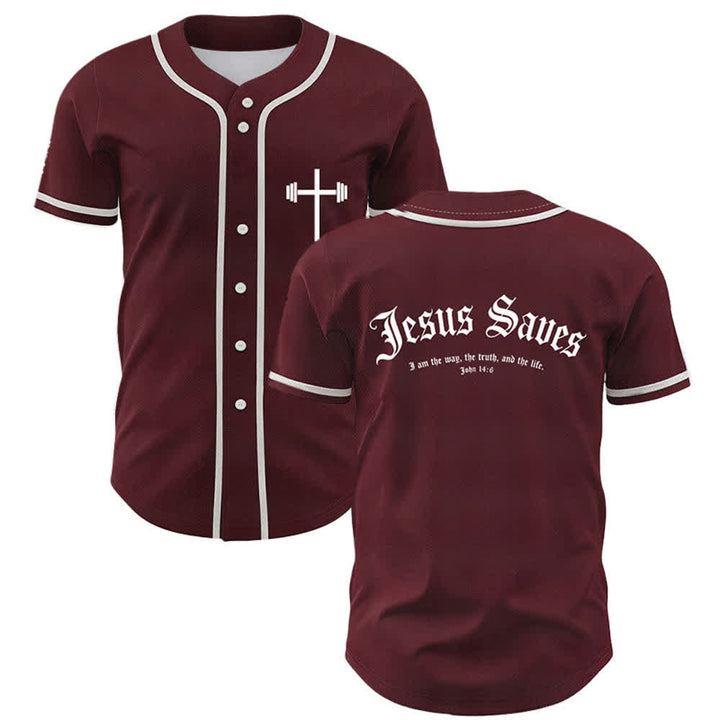 Christianartworkshop Jesus Saves Gothic Street Baseball Jersey - Vino - 5XL - image 14