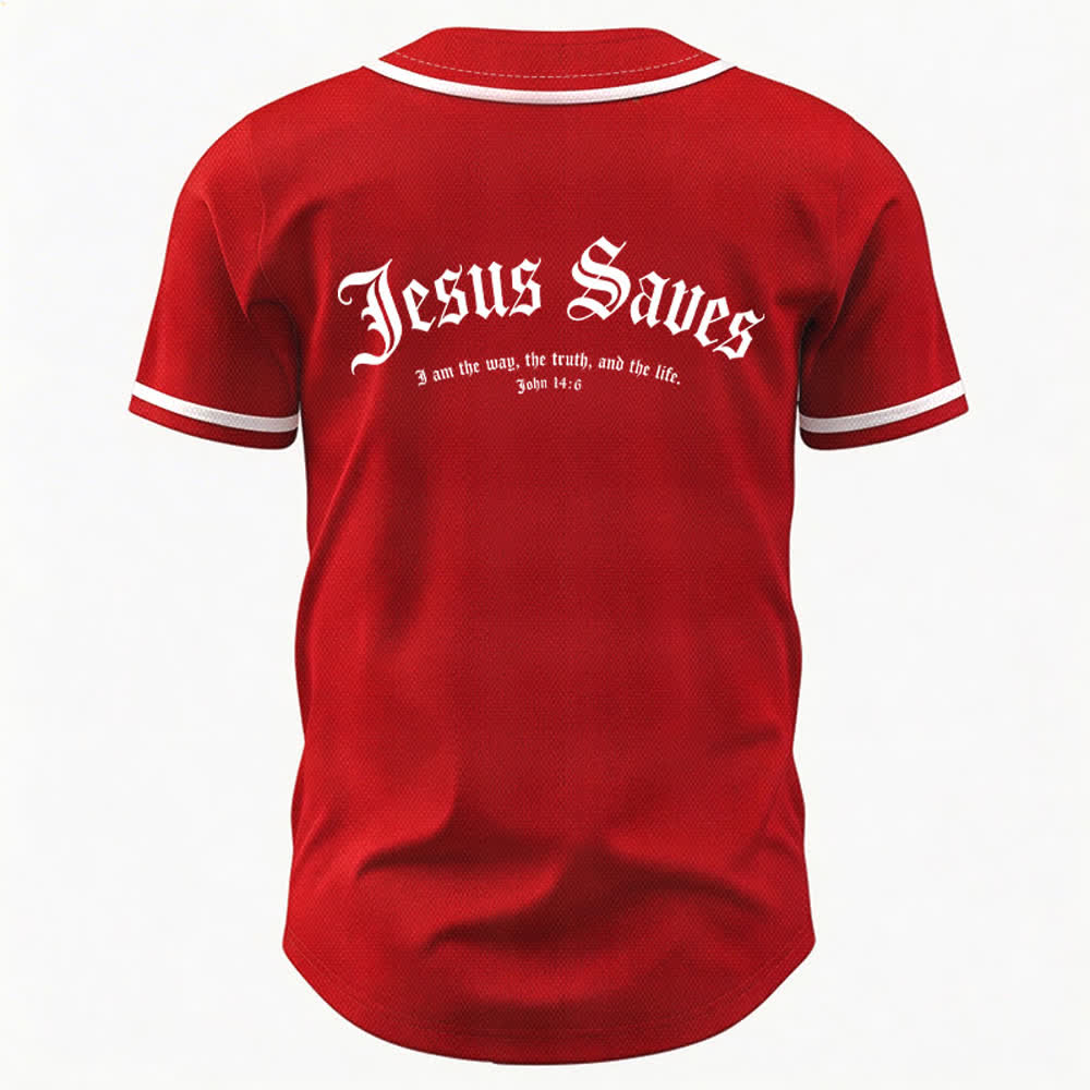 Christianartworkshop Jesus Saves Gothic Street Baseball Jersey - image 43