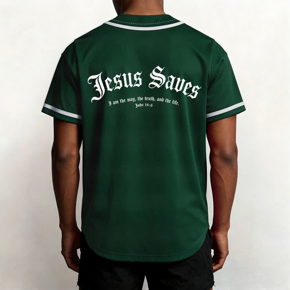 Christianartworkshop Jesus Saves Gothic Street Baseball Jersey - image 26