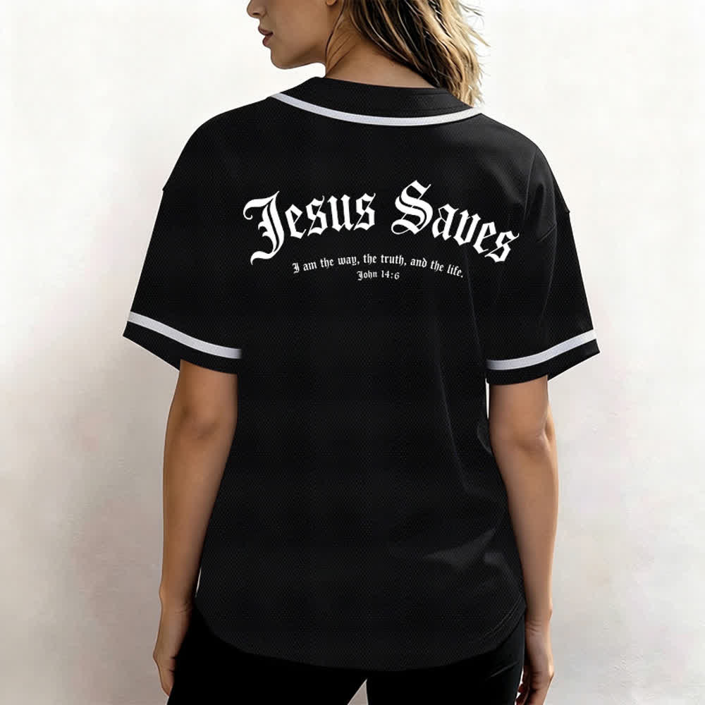 Christianartworkshop Jesus Saves Gothic Street Baseball Jersey - image 12