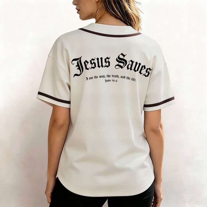 Christianartworkshop Jesus Saves Gothic Street Baseball Jersey - image 33