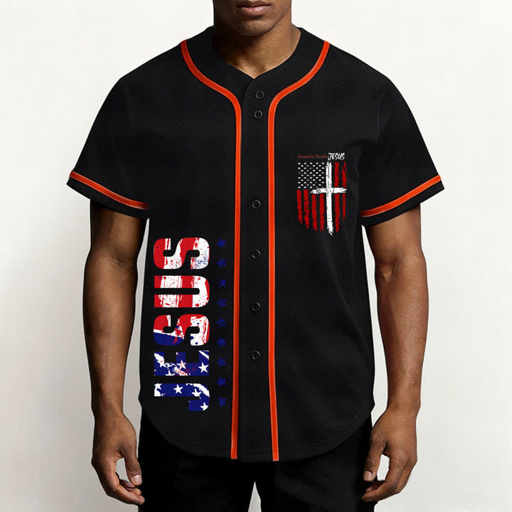 Christianartworkshop America Needs Jesus Maglia da baseball con bottoni e bandiera effetto invecchiato - image 27