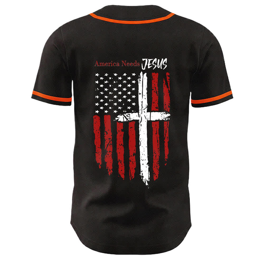 Christianartworkshop America Needs Jesus Maglia da baseball con bottoni e bandiera effetto invecchiato - image 22