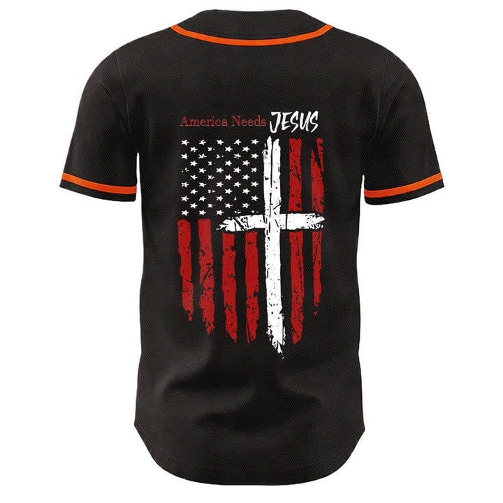 Christianartworkshop America Needs Jesus Maglia da baseball con bottoni e bandiera effetto invecchiato - image 22