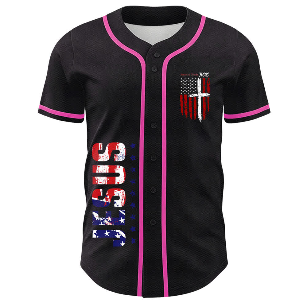 Christianartworkshop America Needs Jesus Maglia da baseball con bottoni e bandiera effetto invecchiato - image 51