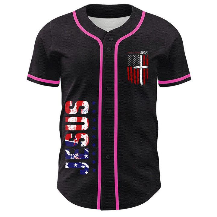 Christianartworkshop America Needs Jesus Maglia da baseball con bottoni e bandiera effetto invecchiato - image 51
