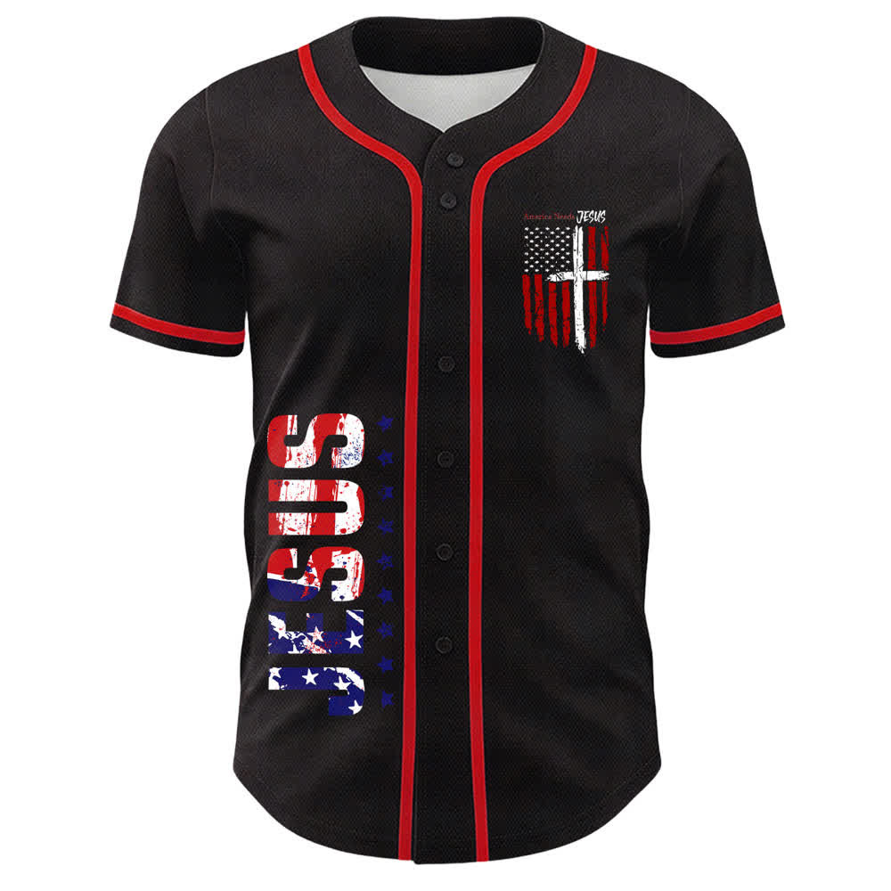 Christianartworkshop America Needs Jesus Maglia da baseball con bottoni e bandiera effetto invecchiato - image 16