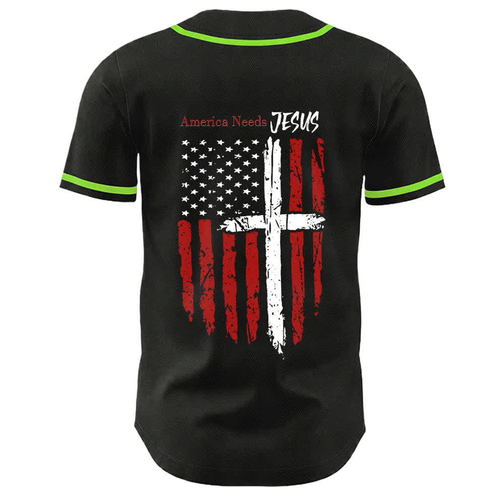 Christianartworkshop America Needs Jesus Maglia da baseball con bottoni e bandiera effetto invecchiato - image 36