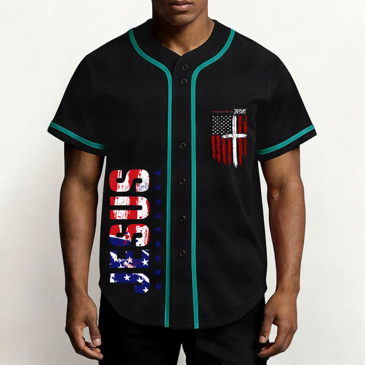 Christianartworkshop America Needs Jesus Maglia da baseball con bottoni e bandiera effetto invecchiato - image 48
