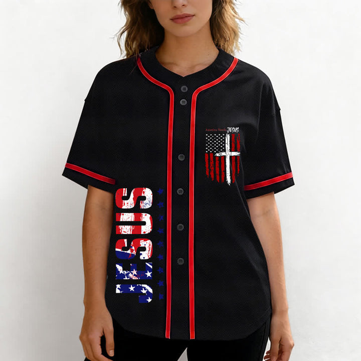 Christianartworkshop America Needs Jesus Maglia da baseball con bottoni e bandiera effetto invecchiato - image 18