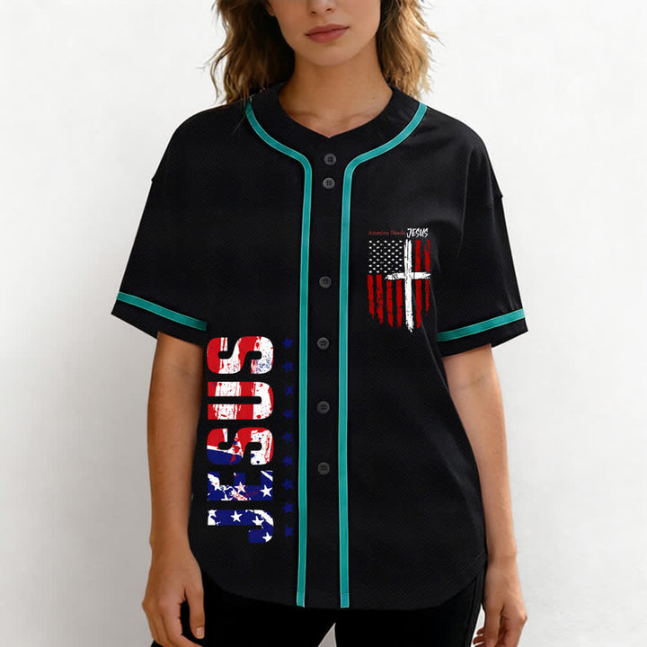 Christianartworkshop America Needs Jesus Maglia da baseball con bottoni e bandiera effetto invecchiato - image 46