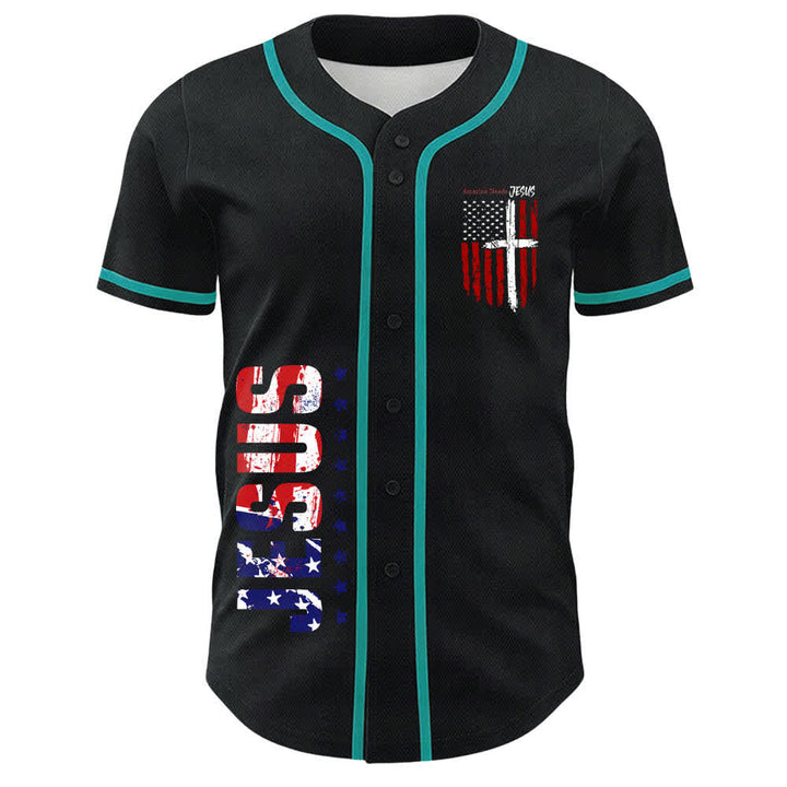 Christianartworkshop America Needs Jesus Maglia da baseball con bottoni e bandiera effetto invecchiato - image 44