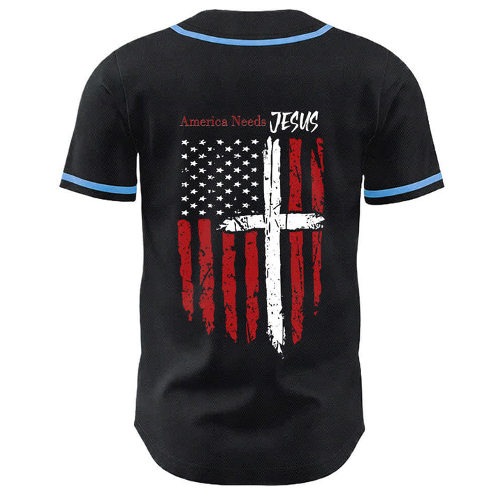 Christianartworkshop America Needs Jesus Maglia da baseball con bottoni e bandiera effetto invecchiato - image 29