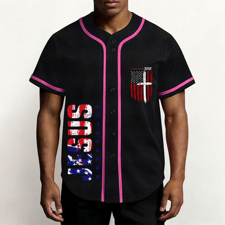 Christianartworkshop America Needs Jesus Maglia da baseball con bottoni e bandiera effetto invecchiato - image 55