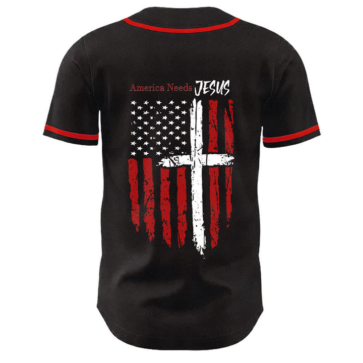 Christianartworkshop America Needs Jesus Maglia da baseball con bottoni e bandiera effetto invecchiato - image 15