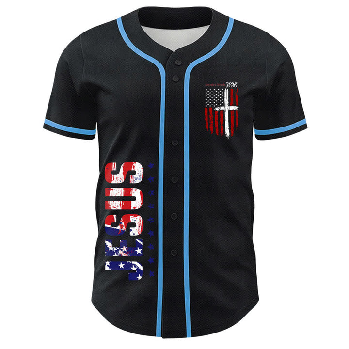 Christianartworkshop America Needs Jesus Maglia da baseball con bottoni e bandiera effetto invecchiato - image 30
