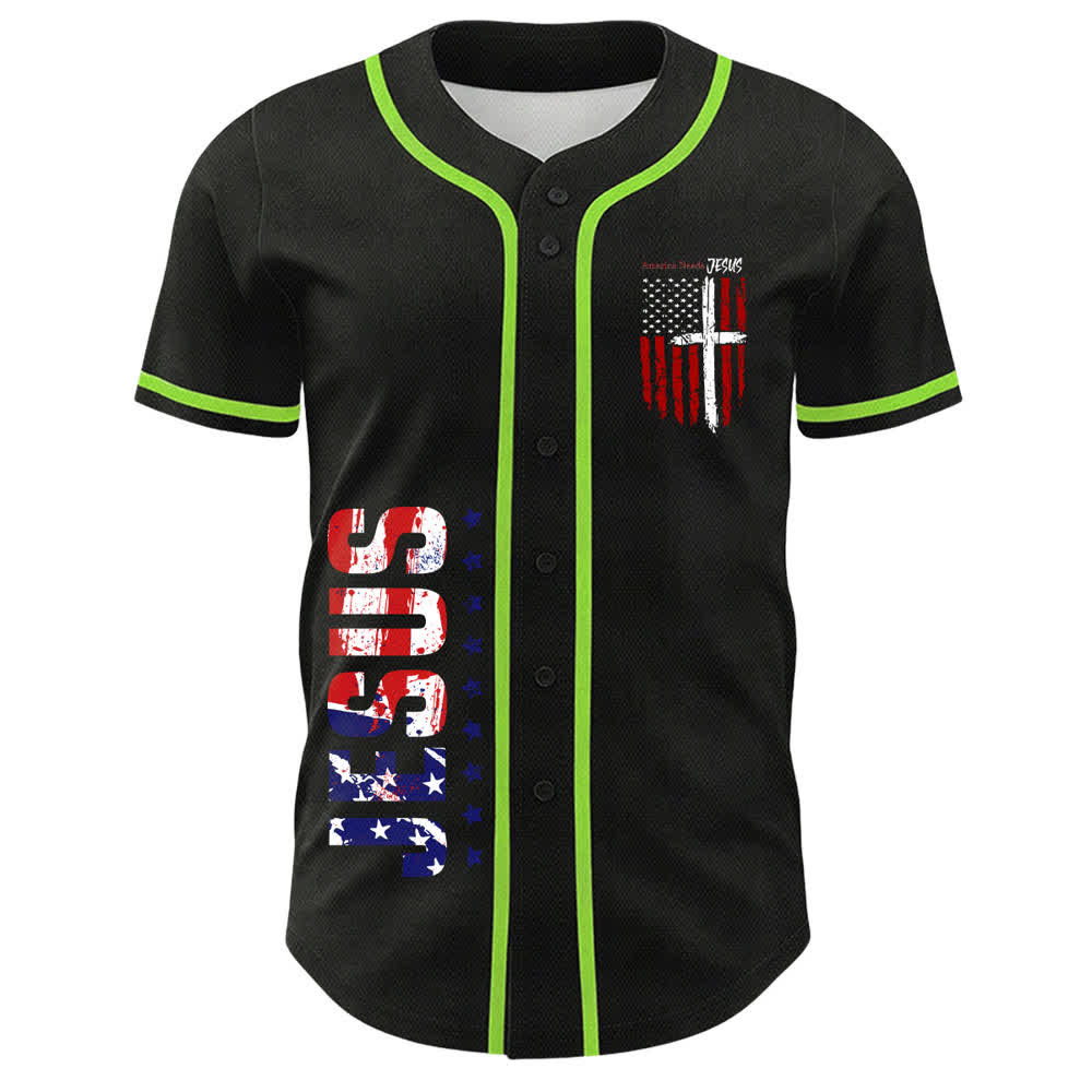 Christianartworkshop America Needs Jesus Maglia da baseball con bottoni e bandiera effetto invecchiato - image 37