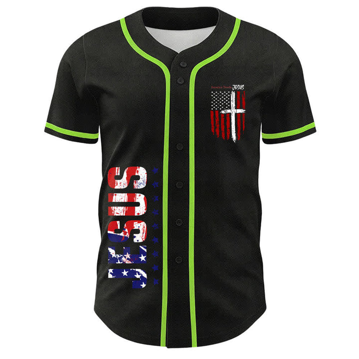 Christianartworkshop America Needs Jesus Maglia da baseball con bottoni e bandiera effetto invecchiato - image 37