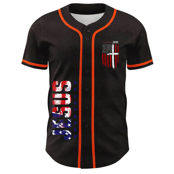 Christianartworkshop America Needs Jesus Maglia da baseball con bottoni e bandiera effetto invecchiato - image 23