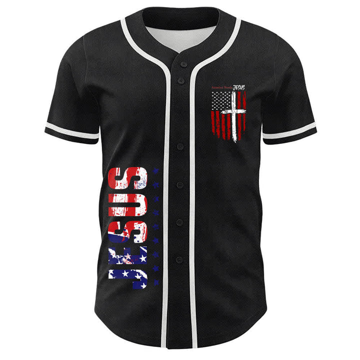 Christianartworkshop America Needs Jesus Maglia da baseball con bottoni e bandiera effetto invecchiato - image 9