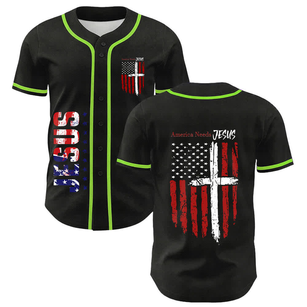 Christianartworkshop America Needs Jesus Maglia da baseball con bottoni e bandiera effetto invecchiato - image 35