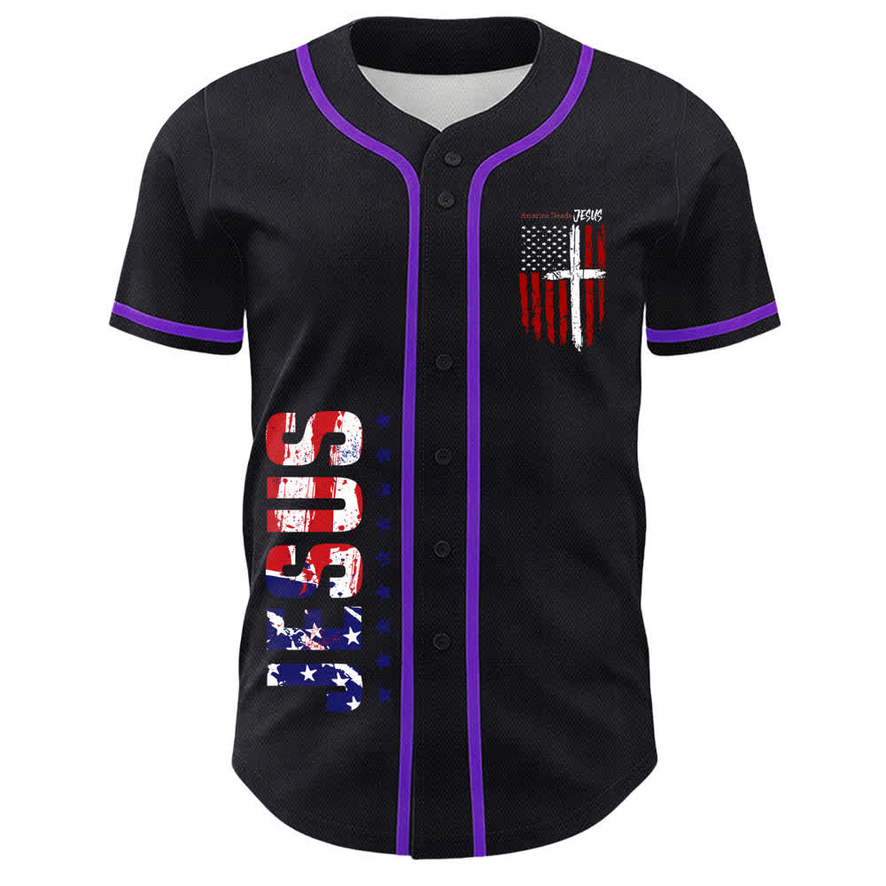 Christianartworkshop America Needs Jesus Maglia da baseball con bottoni e bandiera effetto invecchiato - image 58