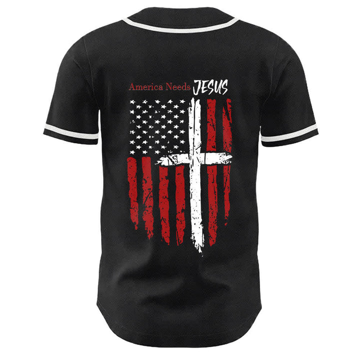 Christianartworkshop America Needs Jesus Maglia da baseball con bottoni e bandiera effetto invecchiato - image 8