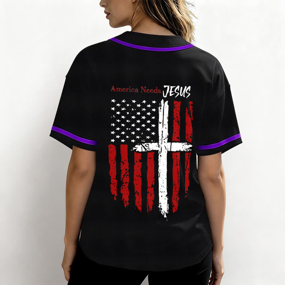Christianartworkshop America Needs Jesus Maglia da baseball con bottoni e bandiera effetto invecchiato - image 59