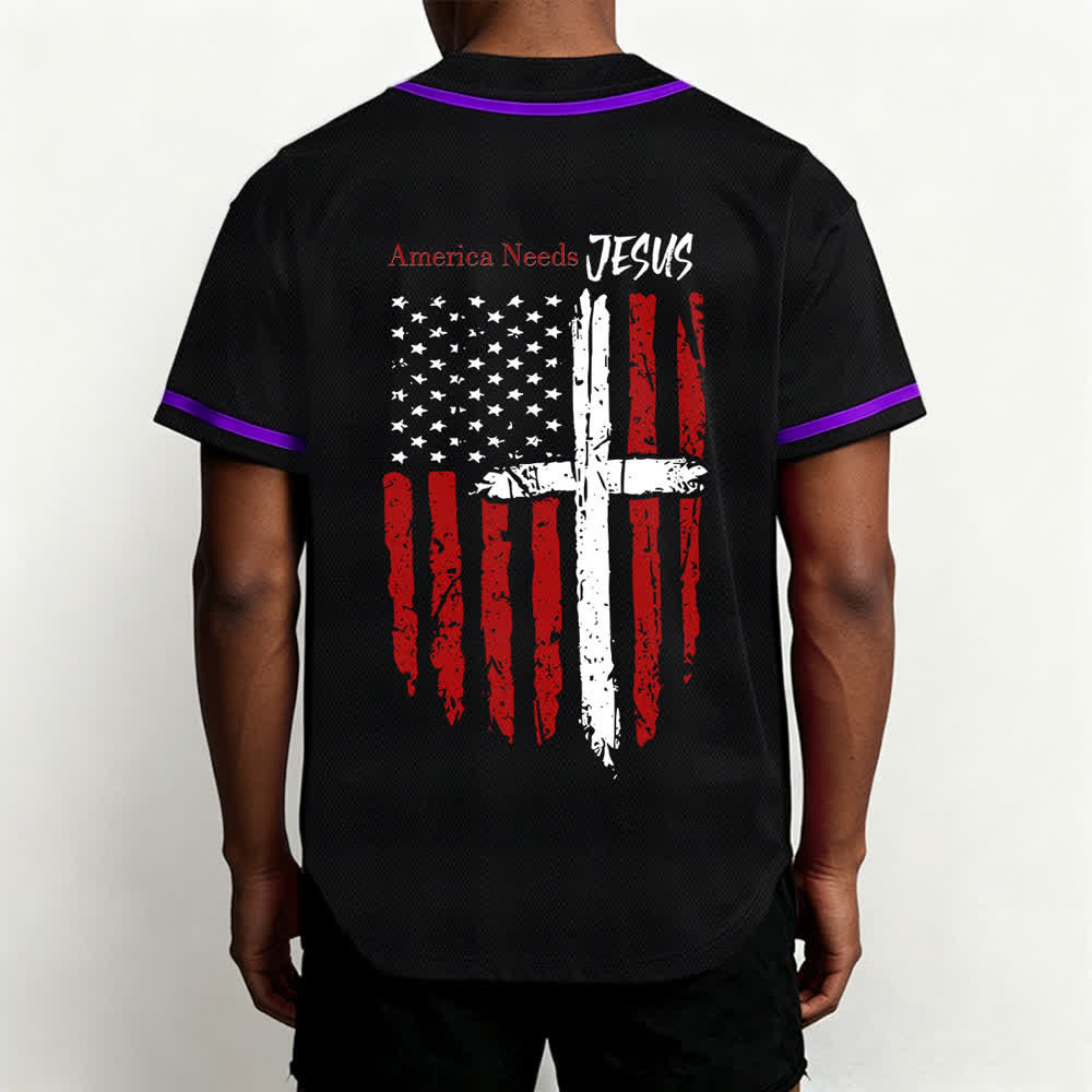 Christianartworkshop America Needs Jesus Maglia da baseball con bottoni e bandiera effetto invecchiato - image 61